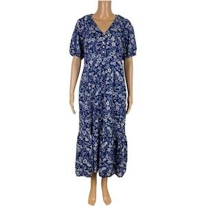 Old Navy Women's Blue Floral Short Sleeve Midi Dress Size M